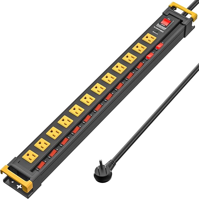 12 Outlet Long Heavy Duty Power Strip with Individual Switches,3300J Surge Protector Metal Power Strip,Wide Spaced,6Ft Cord Managment,ETL Listed(15A/1875W)
