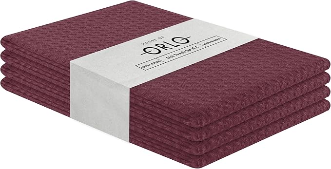 Burgundy Wine Waffle Kitchen Towels, 16x26 Inches, Absorbent, and Durable, 100% Cotton, Reusable, Quick Drying, Ideal for Drying Dishes, Cleaning, Multipurpose Use, 4 Pack
