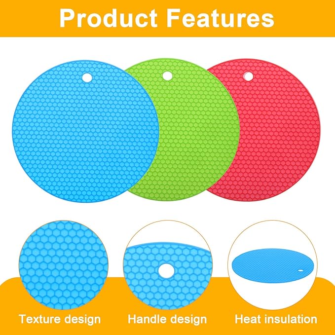 uxcell 3pcs Silicone Jar Opener Pads, 17.5cm/7" Texture Can Opener Multipurpose Round Bottle Lid Opener Non-Slip Coasters for Weak Hands Seniors Children, Pink, Blue, Green