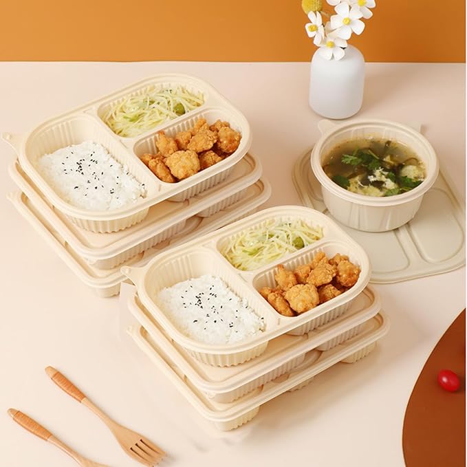 30 Packs of Disposable 36 Ounce Square Meal Prep Container, 3-Chamber Bento Box, Thickened Food Storage Container With Lid, Stackable.