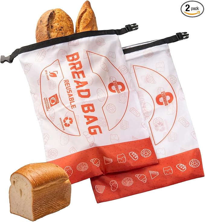 2 Pack Reusable Bread Bags for Homemade Bread，Sourdough Baking Supplies，Freezer Bread Storage Bag, Zipper Storage Container for Homemade Sourdough Bread Loaf