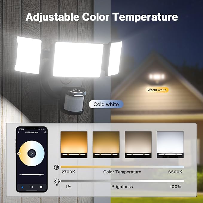 Olafus 65W Smart LED Flood Light Outdoor with Motion Sensor, 6500LM, 2700K-6500K WiFi Security Light Work with Alexa/Google, Motion Detector Lights with APP Control, IP65 Floodlight Outside (Black)