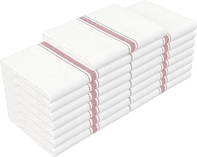 RIVERSTREAM Dish Towels - (Red, 15-Pack) 100% Cotton, 14 x 25 Inches, Super Absorbent, Reusable Cleaning Kitchen Dish Towels Set