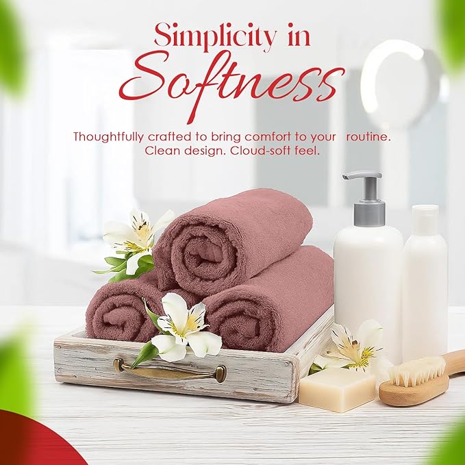 RIVERSIDE 12 Pack Premium 100% Cotton Face Washcloths, 550 GSM, 12 x 12 Inches, Soft, Absorbent Towels for Body & Shower, Bathroom Wash Clothes, Durable Face Towels Set for Spa, Gym, Dusty Rose