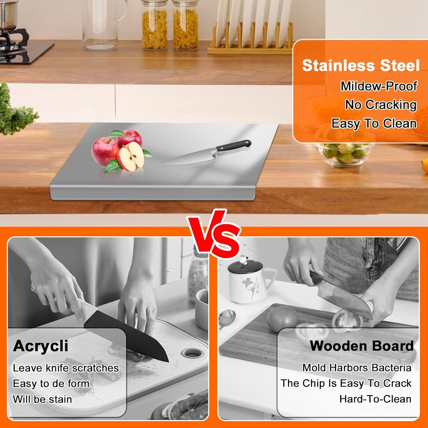304 Stainless Steel Cutting Board with 2 Pack Non-Slip Mats, Yoposeo Heavy Duty Baking Cutting Chopping Boards for Kitchen, Meat, Fruits, Vegetables, Bread and Baking (15.7" X 11.8"/ 40 X 30cm)