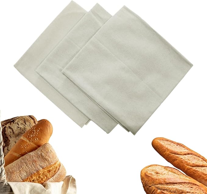 Flour Sack Towels for Bread Dough Proofing – 100% Unbleached Cotton, Thick Reusable Baking Cloth – 28"x28" Large Tea Towels for Baguettes, Ciabatta, Pastries – 3 Pack