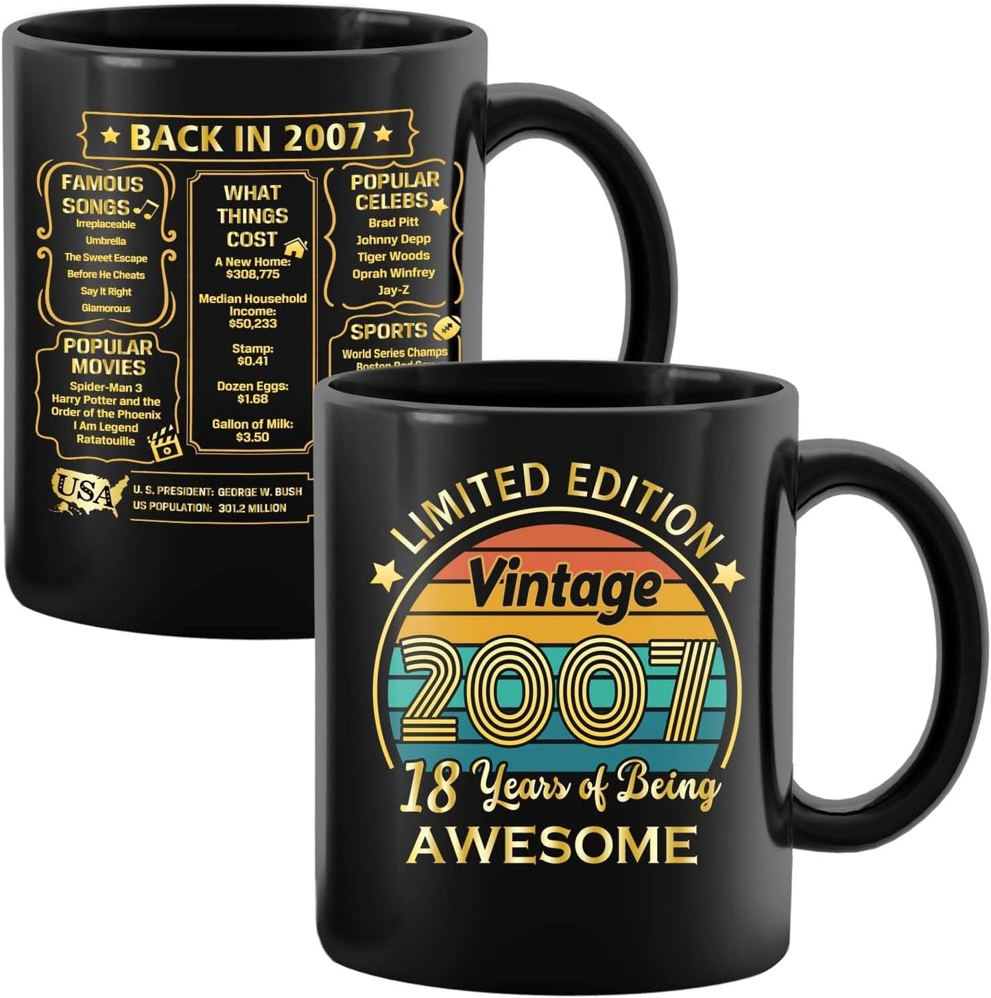 QUPT 18th Birthday Gifts for Girls Boys, 18th Birthday Gifts for Him, 2007 Birthday Gifts for Girls Boys, 18 Years Old Gifts, 2007 Birthday Gifts for Her Him, 18th Birthday Presents Coffee Mug