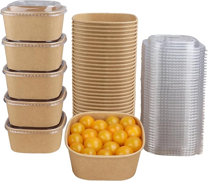 22 oz Disposable Kraft paper bowls with lids,Food containers Soup Bowls Party Supplies Treat Bowls 50 Pack
