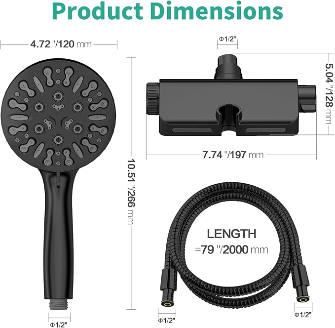 Filtered Shower Head with Handheld Combo, Hard Water Filter Shower Head with 9 Shower Modes, Dual Shower Heads High Pressure, Shower Filters to Remove Chlorine and Fluoride (Matte Black)