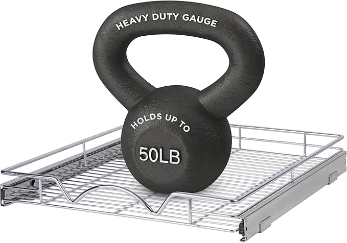 HOLDN’ STORAGE Pull Out Cabinet Organizer, Heavy Duty Caddy w/Lifetime Limited Warranty -11”W x 21”D - Requires At Least 12-1/4” Cabinet Opening, Steel Metal Cabinet Drawers Slide Out, Chrome