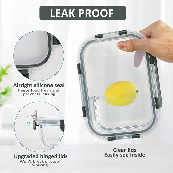 [8-Pack,30 oz]Glass Meal Prep Containers,Glass Food Storage Containers,Airtight Glass lunch Containers with Lids - Microwave, Oven, Freezer and Dishwasher