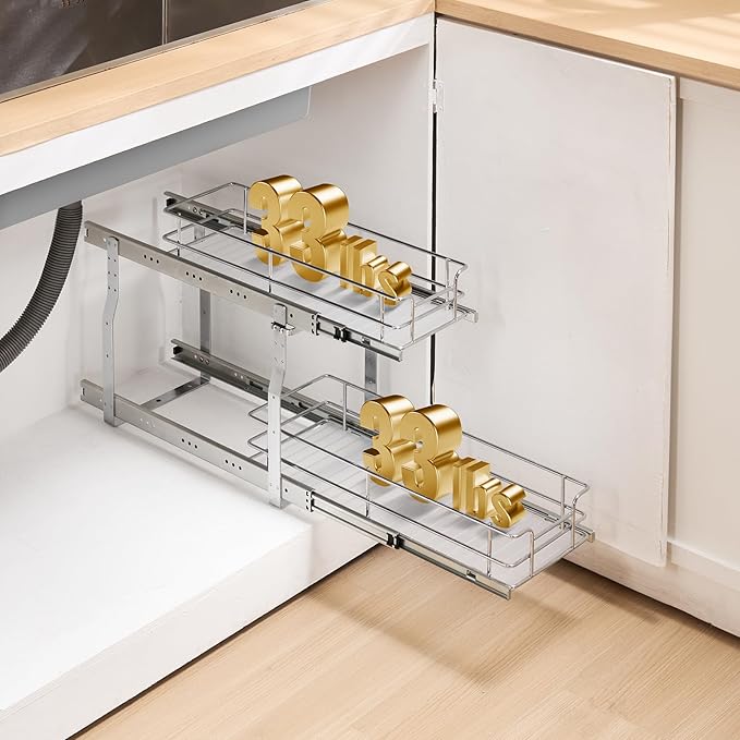 VEVOR Pull Out Cabinet Organizer, 8.5"W x 21"D Heavy Duty Slide Out Pantry Shelves, Chrome-Plated Steel Roll Out Drawers, Sliding Drawer Storage for Home, Inside Kitchen Cabinet, Bathroom, Under Sink