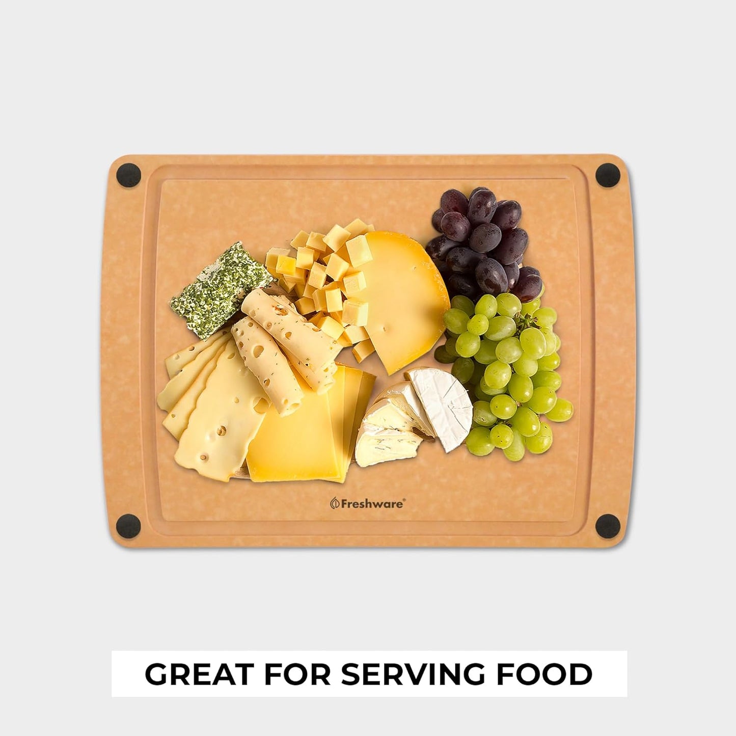 Freshware Wood Cutting Board for Kitchen, Juice Groove, Non-Slip Silicone Feet, Dishwasher Safe, 2X Large, 20" x 14", Natural