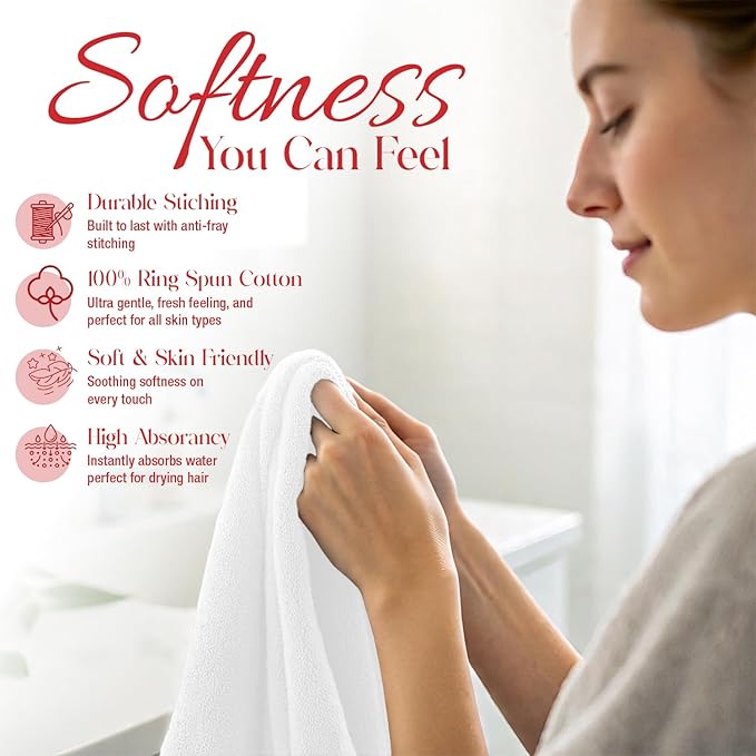 RIVERSIDE 24 Pack Washcloths Set - 100% Cotton [12x12 Inches] - Soft, Quick-Dry & Highly Absorbent Face Towels - Perfect for Bathroom, Gym, Hotel, Spa & Travel - White