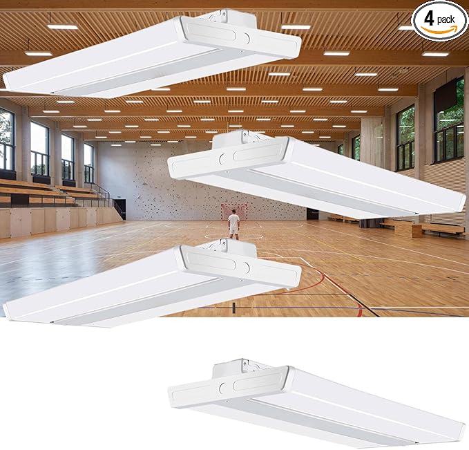 Lightdot 4 Pack LED High Bay Shop Lights, 4FT 240W 33600LM [Eqv.1000W MH/HPS] 5000K Daylight Linear Hanging Light for Garage Warehouse Gyms, 10 Lamp Fluorescent Fixture Replacement