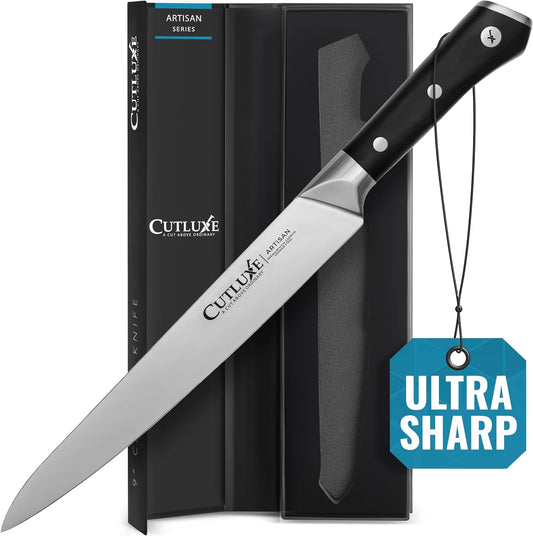 Cutluxe Turkey Carving Knife – 9" Carving Knife for Meat – Razor Sharp & Full Tang – High Carbon German Steel – Ergonomic Handle Design – Artisan Series