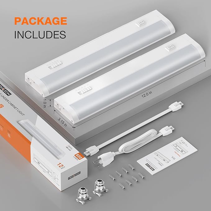 12inch Linkable Under Cabinet Lighting Hardwired Plug-in, Wired led Under Cabinet Lights with 5 CCT (2700/3000/3500/4000/5000) & Dimmable, Under Counter Lights for Kitchen, 6W, 600LM, 2 Pack
