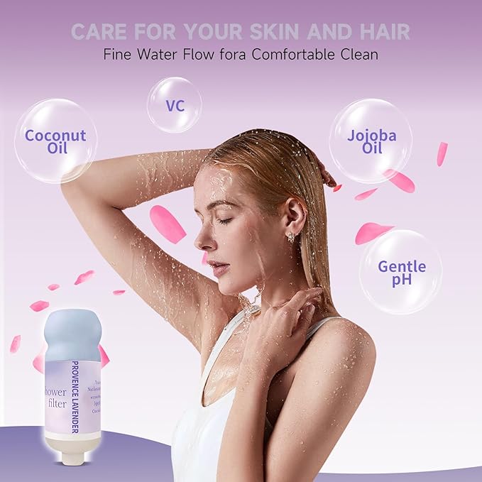 Vitamin C Shower Filter for Hard Water, Aromatherapy Softener Purifier, AromaTherapy,Easy Installation,Brighter Skin & Hair, Chlorine Free, Suitable for any shower head (lavender)