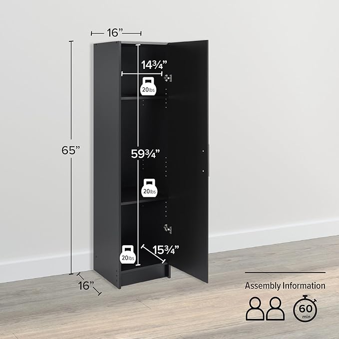 Prepac Elite 65 in. Engineered Wood Narrow Storage Cabinet in Black
