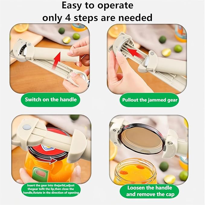 Multi-Function Retractable Magnetic Jar Opener and bottle cap opener for Weak Hands, Arthritic Hands, Seniors,Low Strength and Children with Beer Opener Kitchen Gadgets (White)