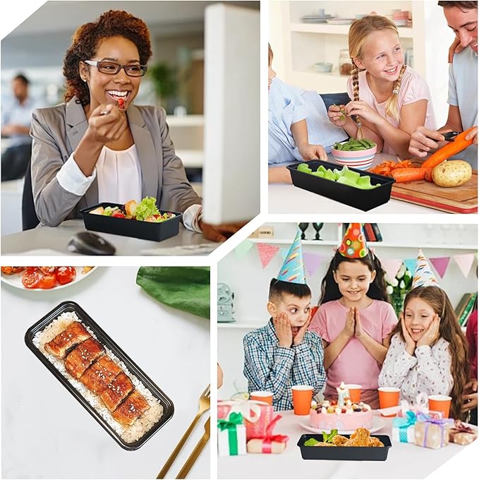 Disposable Food Storage Containers with Lids Meal Prep Compartment To Go Take Out Plastic Black, Sturdy Leakproof Food Safe, Microwave Freezer Dishwasher Safe (50, 1 compartment)