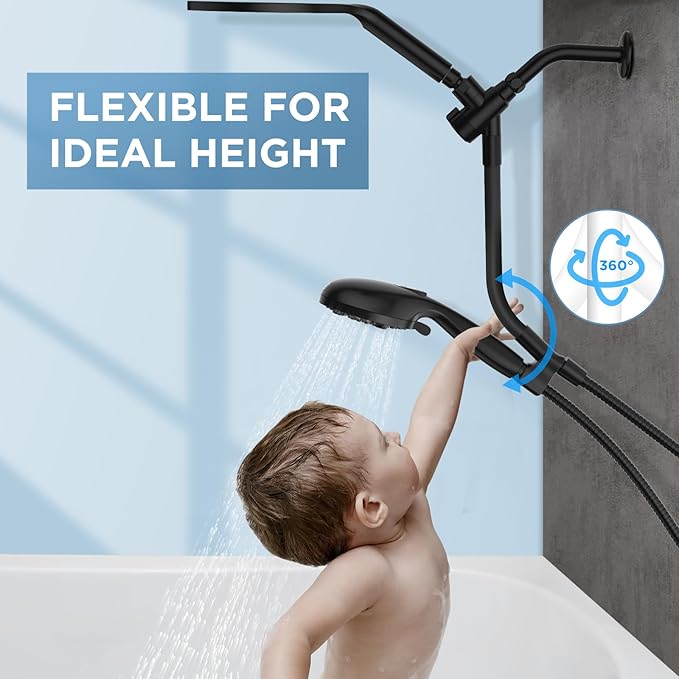 MakeFit Dual Handheld Shower Head Combo, 2-in-1 Rain Shower Heads System 8 Inch Rainfall Shower Head and 10 Modes High Pressure Hand Held Showerhead with Built-in Power Wash
