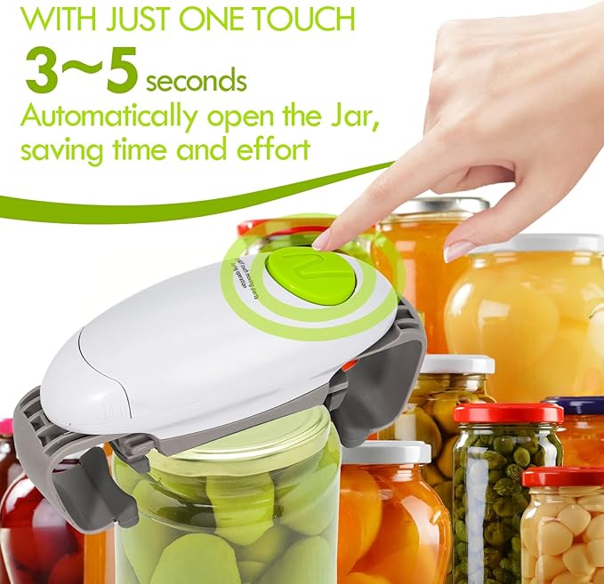 Electric jar opener for seniors, One touch automatic smart jar bottle lid openers for seniors with weak arthritis hands, Powerful hands free jar bottle opener, kitchen gadget