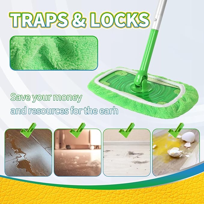 Reusable 100% Coral Fleece Mop Pads Compatible with Swiffer Sweeper, 3 Pack Wet and Dry Flat mop Cover, Washable Wet Pads Refill for Surface/Hardwood Floor Cleaning (Mop is Not Included)