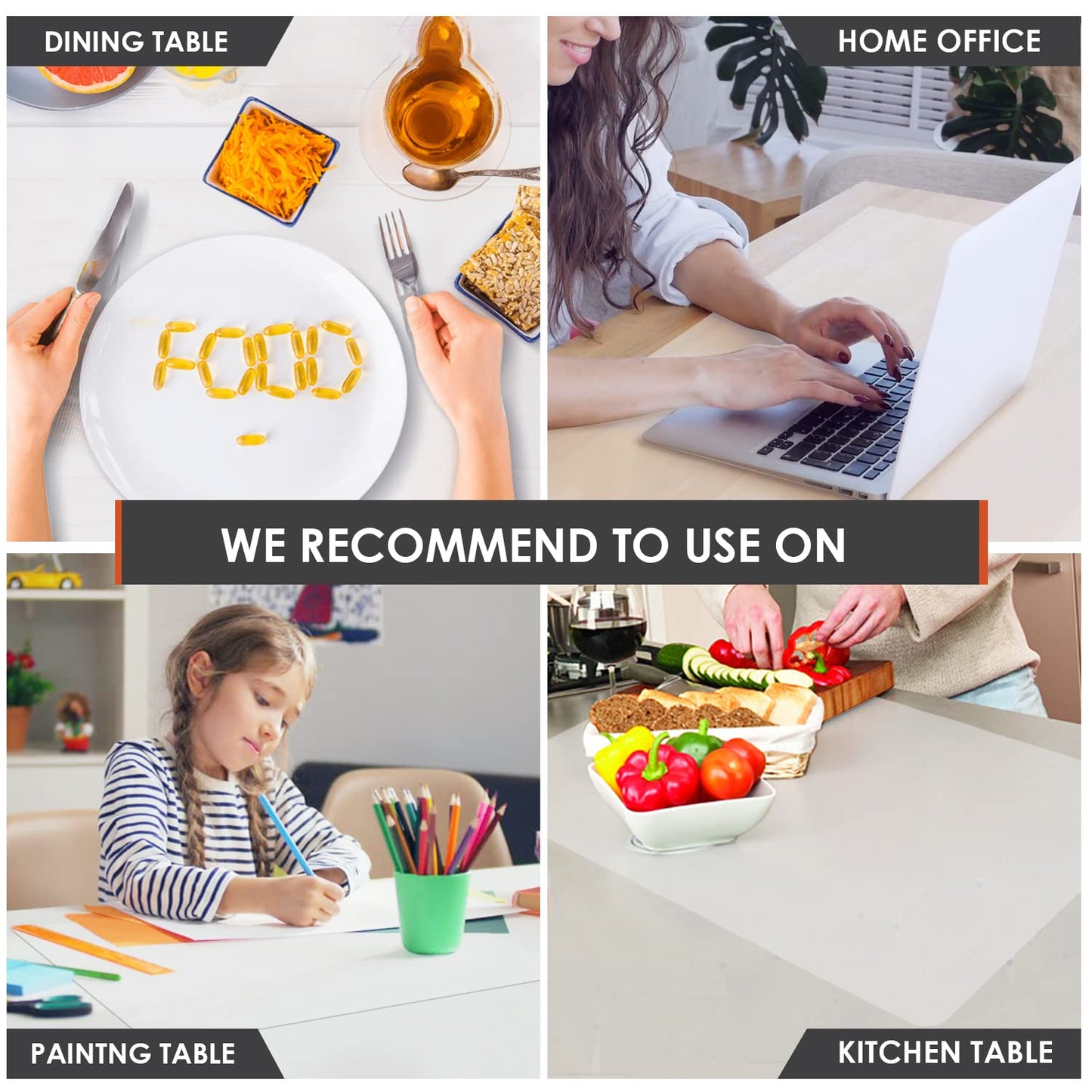 2 Pack Oversize Silicone Table Mats, Silicone Placemat Set of 2 for Baking Craft Pastry Non-Stick, Heat Resistant Waterproof Nonskid Countertop Protector Mat (Translucent, 23.6''x15.75'')