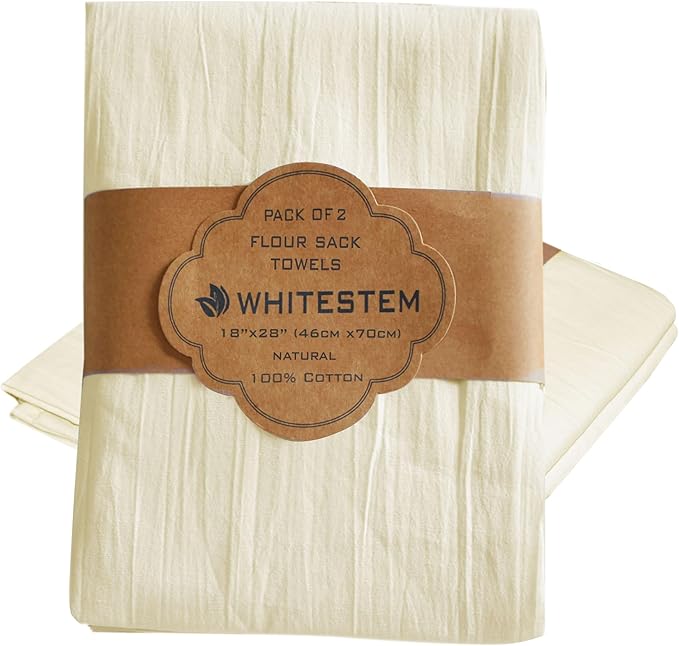 Flour Sack Towels | Tea Towel for Crafts| Kitchen Dish Cotton Blank Towel for Embroidery| Baking Bread Proofing Linen Cover| Thick Absorbent Quick Dry | 2 Pack 18"x28" Natural