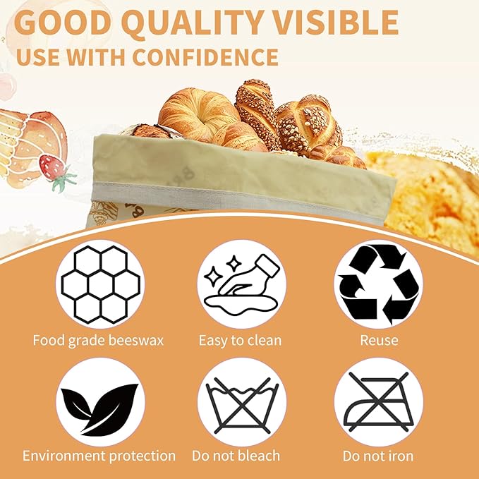 Beeswax Bread Bag and Multi - Use Wrap Set, Reusable Linen - Cotton Beeswax Wraps for Sourdough Storage & Food Packaging, 17×13IN Bag & 10IN Cover