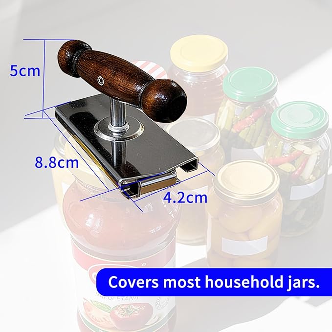 Oak Wood Handle Jar Opener - Stainless Steel Adjustable Lid Opener for Weak Hands, Seniors, Arthritis and Limited Grip – Fits 1.5"–4" Jar Lids