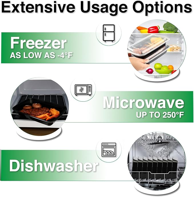 Meal Prep Containers Reusable 50 Pack-27 oz Food Storage Containers with Lids To Go Food Container Takeout, Microwave Dishwasher Freezer Safe, BPA Free, Plastic Containers (Black, Square)