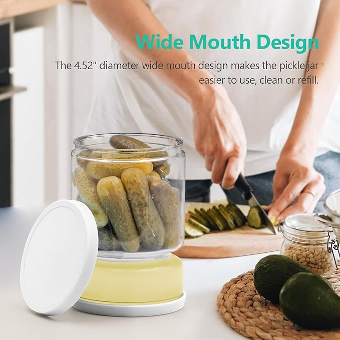 Pickle and Olive Container with Strainer Flip - 50 OZ Airtight Glass Jar for Pickle Lover, Versatile Food Keeper, Kitchen Organization Must-Have, BPA-Free, Dishwasher Safe (White)