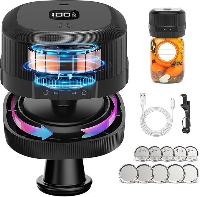 Yoobao Mason Jar Vacuum Sealer, 3 in 1 Electric Jar Sealer Kit for Regular or Wide Mouth Mason Jars, Vacuum Seal Bag, 10 Lids, Can Opener, Automatic Canning Sealing Machine for Food Storage