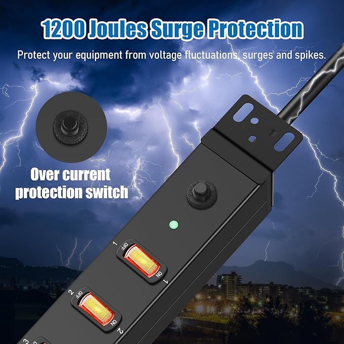 HHSOET 1U Rack Mount Surge Protection, 8 Outlet PDU Power Strip, Metal Mountable Outlet Strip with Switch, 6ft Power Cord.