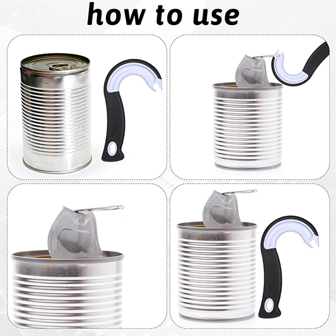 Easy Open Ring Pull Can Opener, J Hook Easy Grip Opener Non-Slip Handy Ring Pull Openers Tool for Cans Soda Beer Tin Cat Food Ideal for Seniors Children Weak Hands