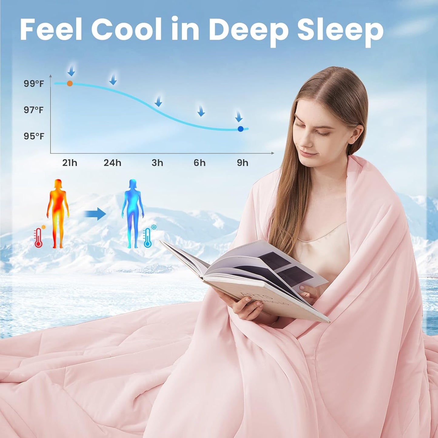 HYLEORY Cooling Comforter Twin Size - Summer Cooling Blanket for Hot Sleepers/Night Sweats, Double-Sided Cold Touch Silky Ice Comforters, Breathable Lightweight Beddings, Cool Pink, 68"x90"