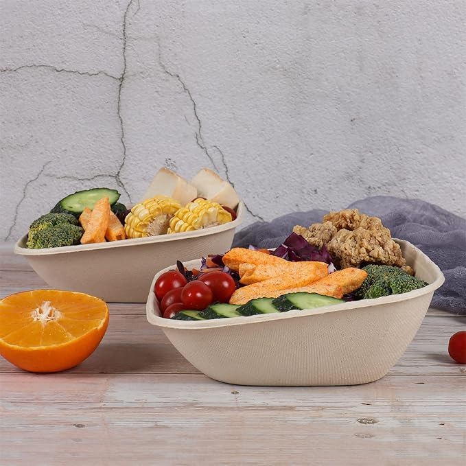 30 oz Disposable salad bowls with lids, Sugarcane Fiber Paper Bowls take away Bagasse food containers meal prep deli container 50 Pack