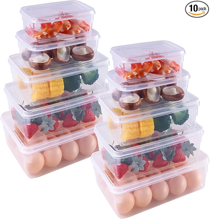 20 PCS Food Storage Container Set with Lids,BPA Free,Lunch Containers,Lightweight Ideal for Camp Grocery Snap Kitchen,Freezer Safe