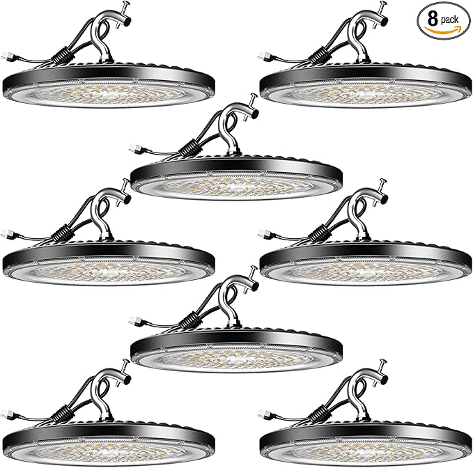 Lightdot Upgrade 150W LED High Bay Light AC100-277V 22500LM (Eqv. to 600W HPS/MH) UFO High Bay LED Shop Lights, ETL Listed UFO Lights with Plug for Warehouse (8 Pack)
