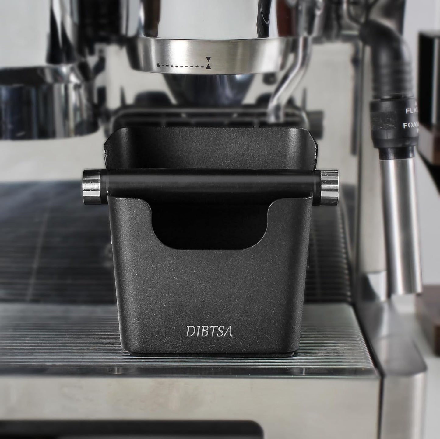 DIBTSA Knock Box Espresso, Stainless Steel Knock Box for Coffee Grounds, with Removable Rubber Bar and Anti-slip Pad, Small, Black