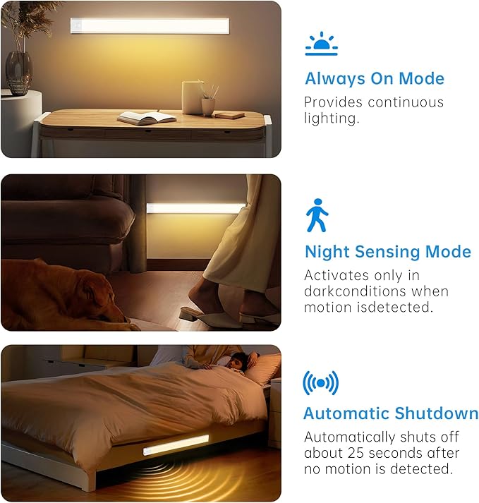 Under Cabinet Lighting,74 LED 2200mAh Rechargeable,Motion Sensor Light,3 Colors Dimmable,Magnetic Closet Lights,Indoor Night Lights for Kitchen Bedroom Stairs 5 Pack
