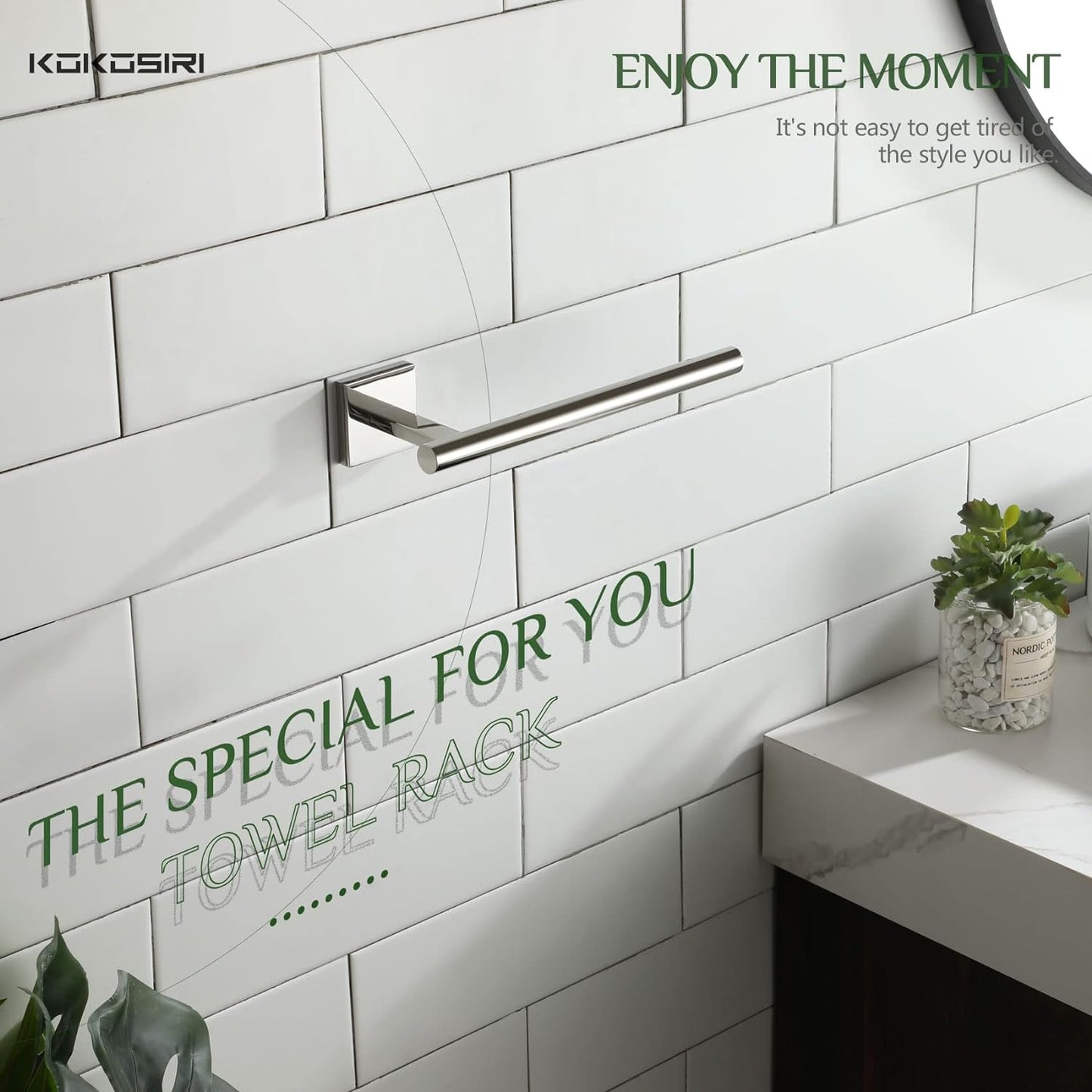 KOKOSIRI Bathroom Hand Towel Holder Rack Bathroom Hardware, Suitable for Wall Mounted Towel Bar Screw in, Polished Stainless Steel B3008CH