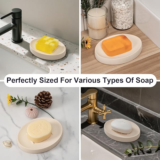 Soap Dish Bathroom Resin Bar Soap Holder for Shower Soap Tray for Kitchen Sink 2 Pack(Cream)