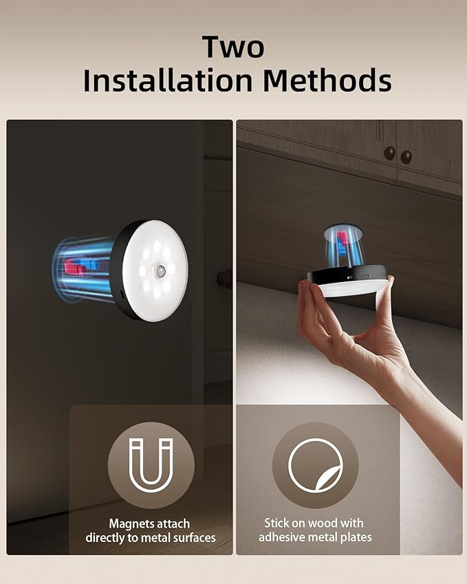 EZVALO Under Cabinet Lighting,1000mAh Rechargeable Puck Lights with Remote,3 Color Temps & 12 RGB Motion Sensor Closet Lights Indoor,Dimmable Under Cabinet Lights for Kitchen,Cabinets,Closet (3 Packs)