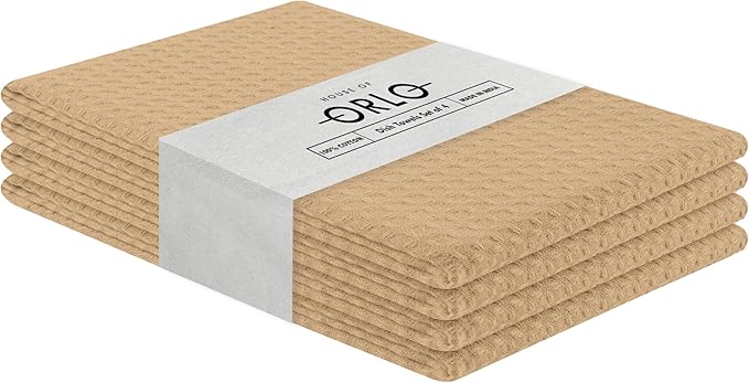 Beige Waffle Kitchen Towels, 16x26 Inches, Soft, Durable, 100% Cotton, Quick Drying, Reusable, Absorbent, Machine Washable, Multipurpose Towels, Everyday Use, Set of 4