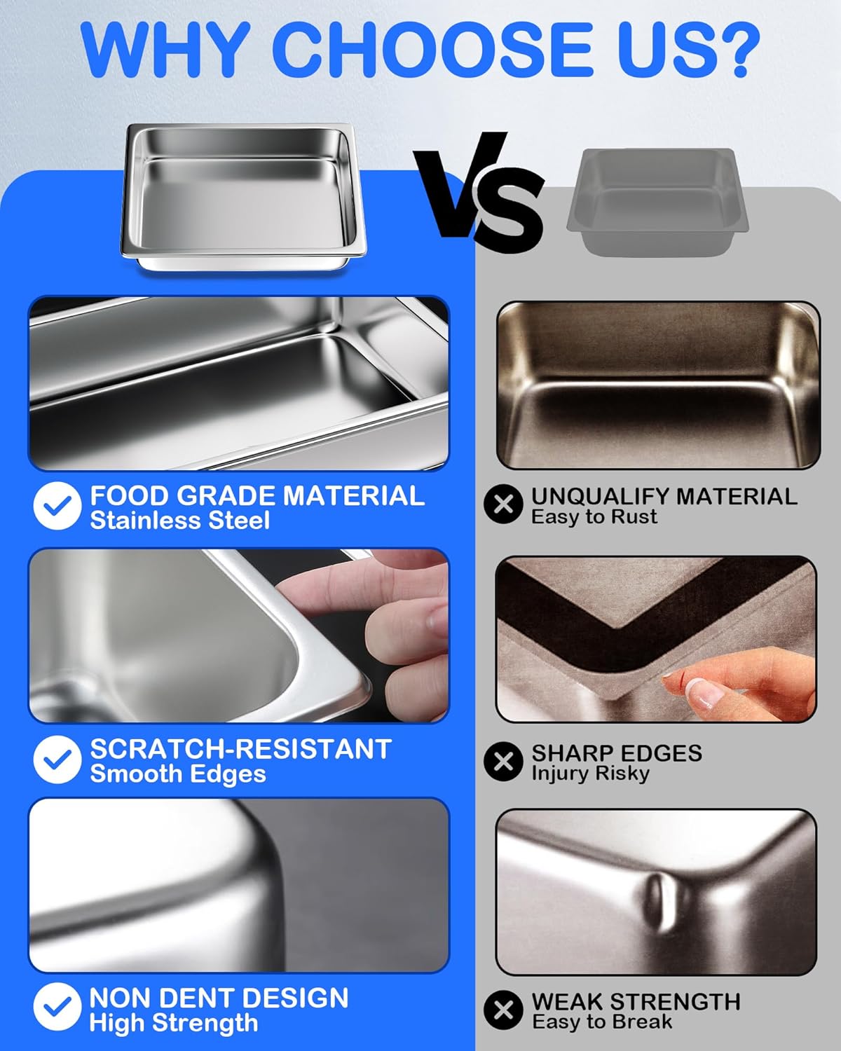 WantJoin Steam Table Hotel Pans 1/2 Half Size 2.5 Inch Deep 6 Pack, Stainless Steel Metal Tray Sets Food Storage Container for Restaurant Chafing Dishes Commercial Buffet Warmer Catering Supplies