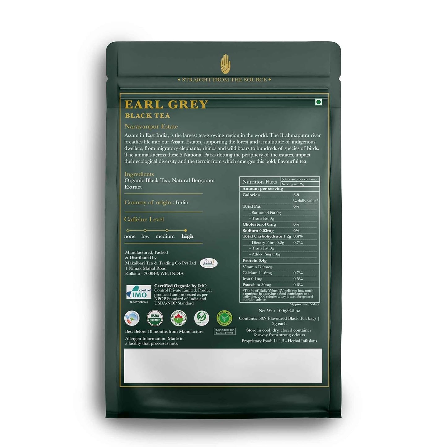 Luxmi Estates Garo Hills Organic Earl Grey Black Tea 50 Tea Bags (100gm) Pack | USDA Organic - Earl Grey Tea Bags | 100% Natural Bergamot Extracts | 50 Cups |Assam Black Tea