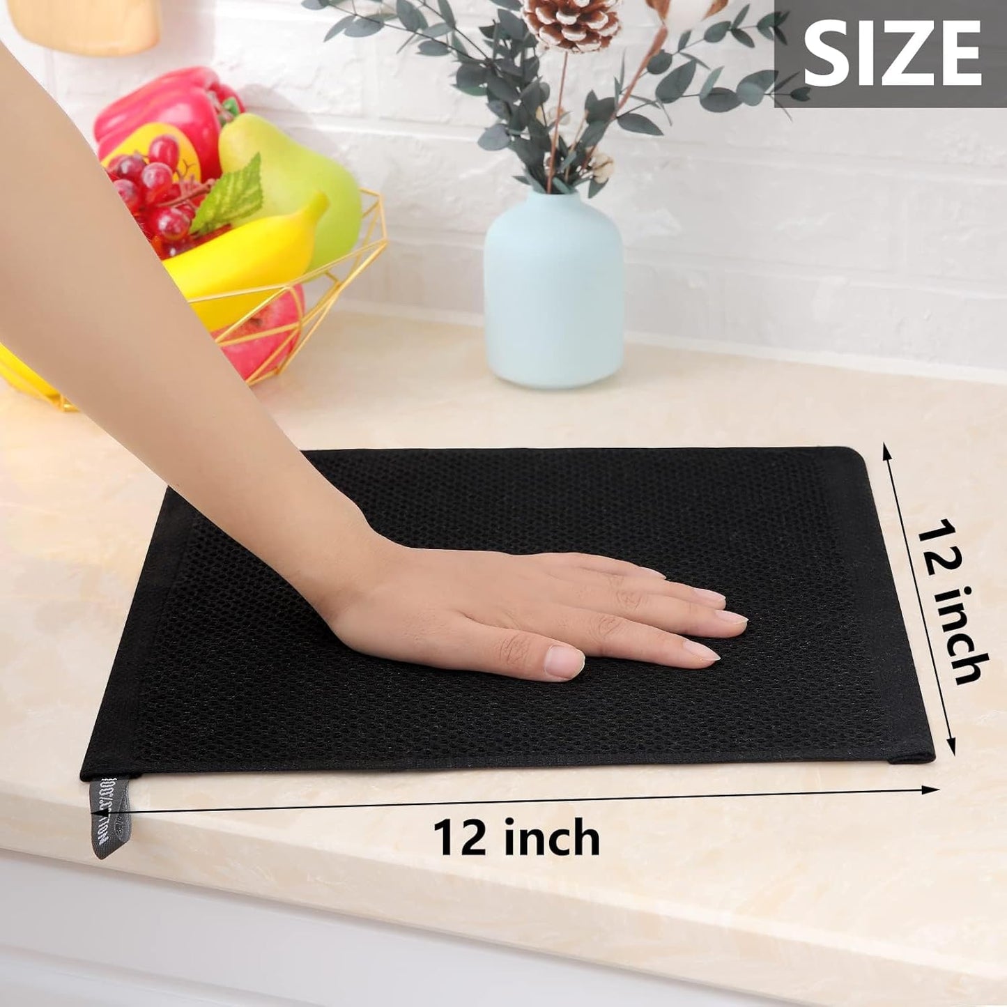 Homaxy 100% Cotton Waffle Weave Kitchen Dish Cloths, Ultra Soft Absorbent Quick Drying Dish Towels, 12 x 12 Inches, 18-Pack, Black